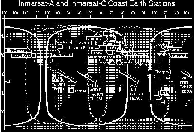 Рис.1.1 Спутники системы INMARSAT и зоны их охвата